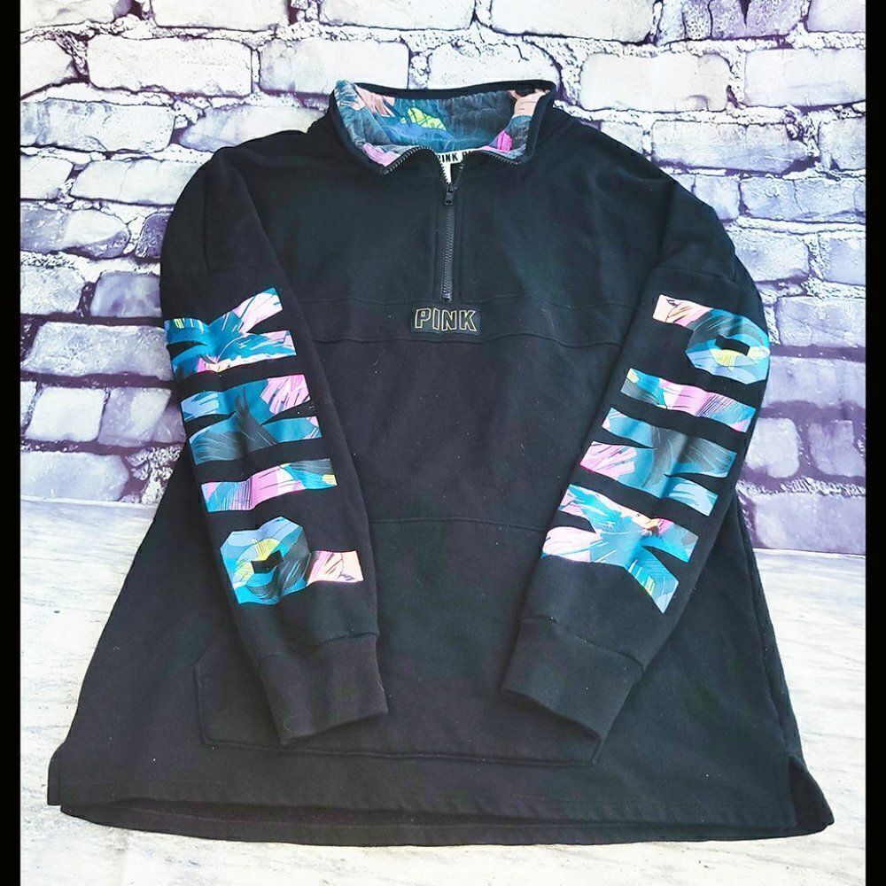 PINK Victoria Secrets black Hawaiian floral long sleeve sweatshirt top